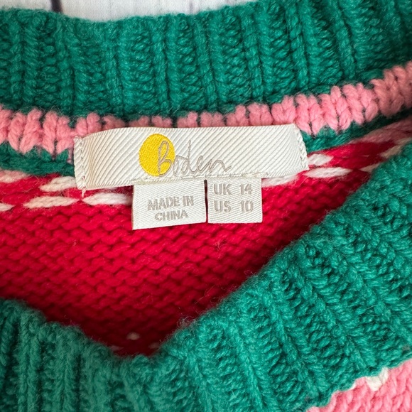 Boden Wool/Cotton Blend Crew Neck Sweater, Navy/Pink, Striped Preppy M (10) - Picture 2 of 6